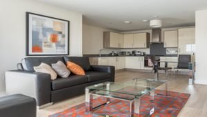 Athena Court Accommodation Maidenhead Serviced Apartments UK – kitchen and living room | Urban Stay