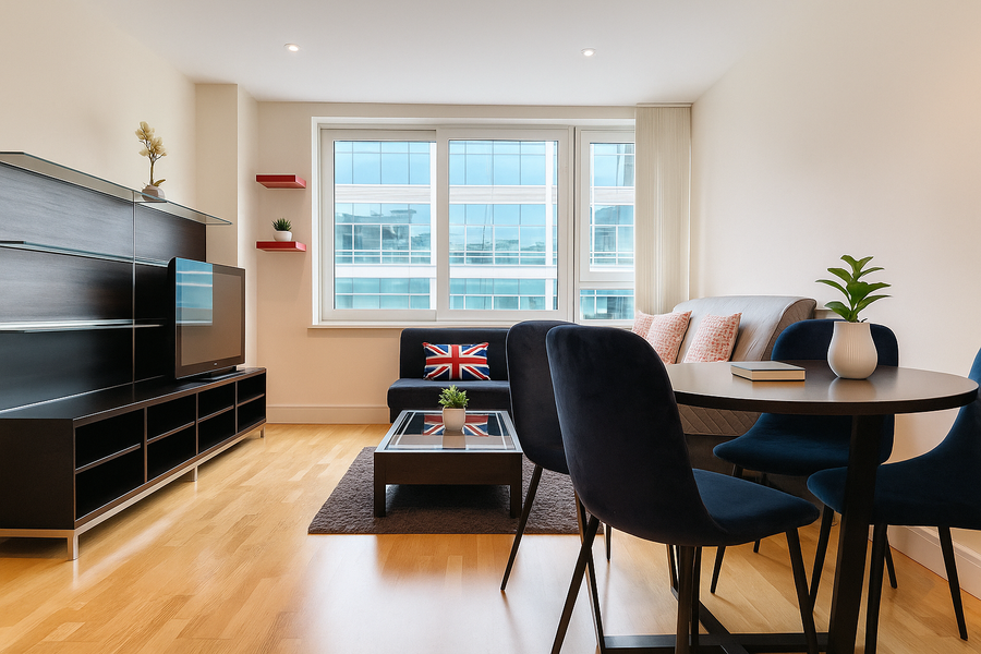 Vauxhall Serviced Accommodation For Leisure Stays | Urban Stay Book-Vauxhall-Serviced-Accommodation-located-near-The-London-Eye-&-Vauxhall-Tube-Station.-Vauxhall-Apartments-features-a-flat-screen-TV.