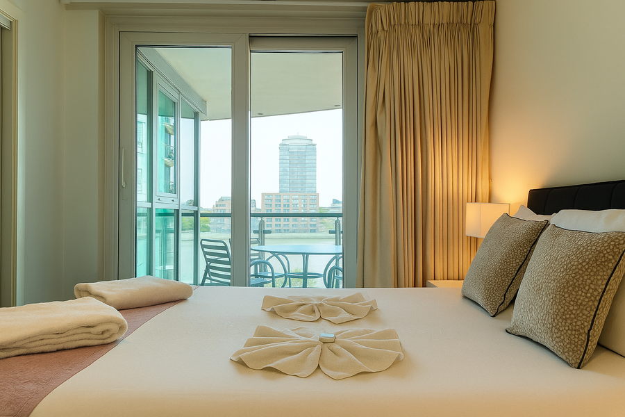 Vauxhall Serviced Accommodation London City | Urban Stay Stay-at-our-Vauxhall-Serviced-Accommodation-in-St-George's-Wharf.-Modern-riverside-apartments-near-transport,-landmarks,-and-business-hubs.